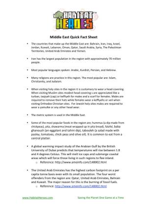 Middle East Quick Fact Sheet