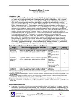 Therapeutic Class Overview Incretin Mimetics