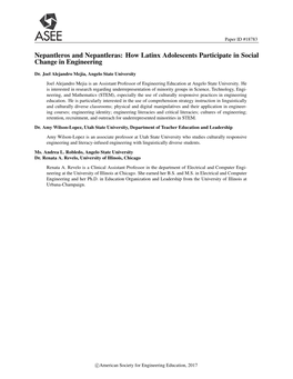 Nepantleros and Nepantleras: How Latinx Adolescents Participate in Social Change in Engineering