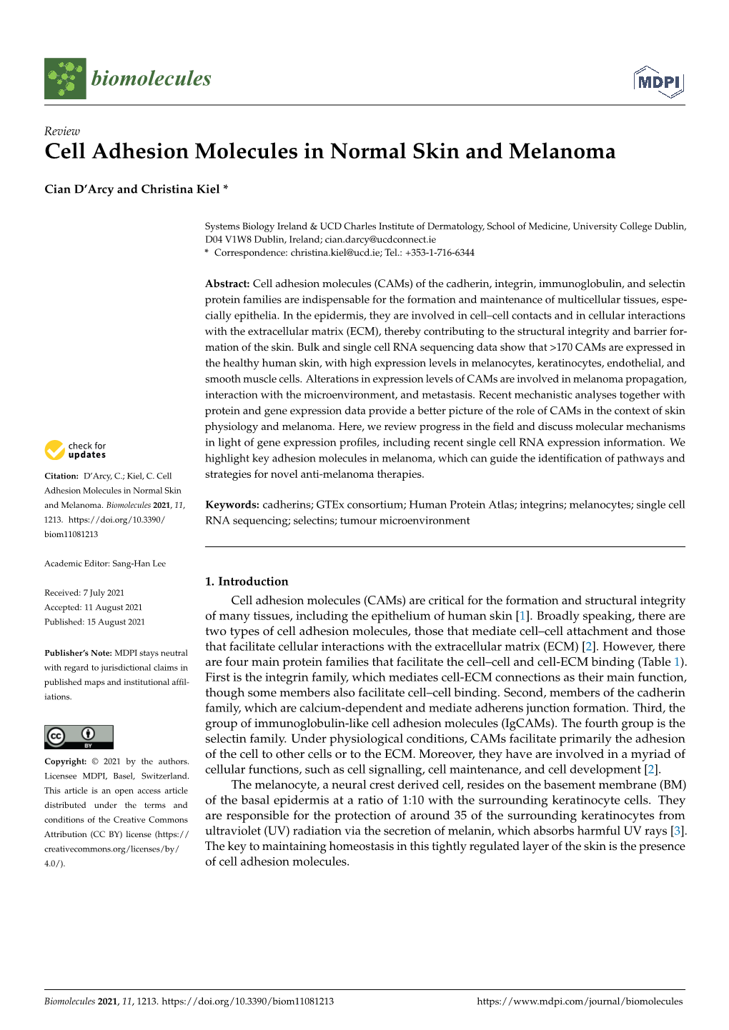 Cell Adhesion Molecules in Normal Skin and Melanoma