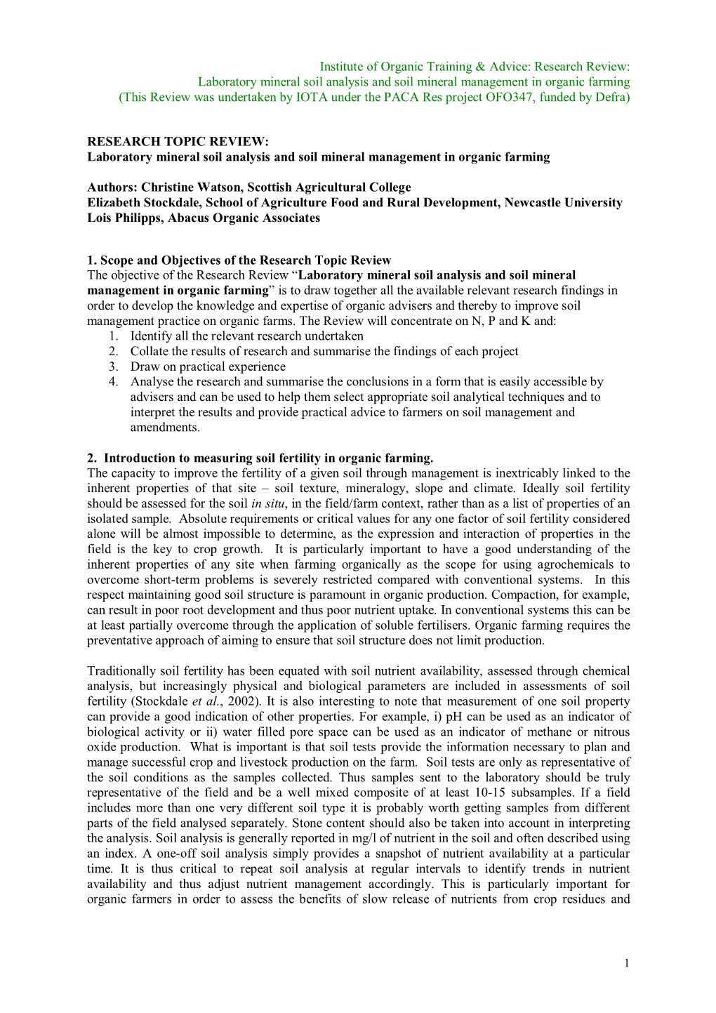 Laboratory Mineral Soil Analysis and Soil