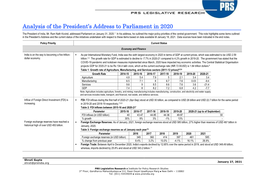 Analysis of the President's Address to Parliament in 2020