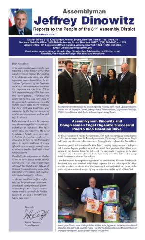 Jeffrey Dinowitz Reports to the People of the 81St Assembly District DECEMBER 2017