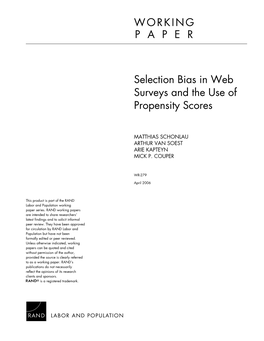 Selection Bias in Web Surveys and the Use of Propensity Scores