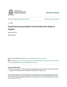 Coastal Land and Groundwater for Horticulture from Gingin to Augusta