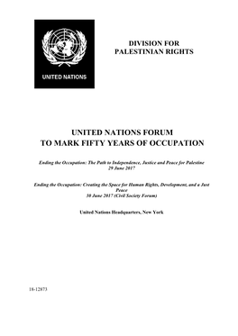 United Nations Forum to Mark Fifty Years of Occupation
