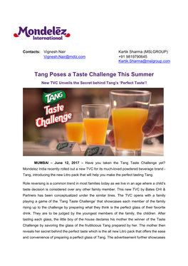 Tang Poses a Taste Challenge This Summer New TVC Unveils the Secret Behind Tang’S ‘Perfect Taste’!