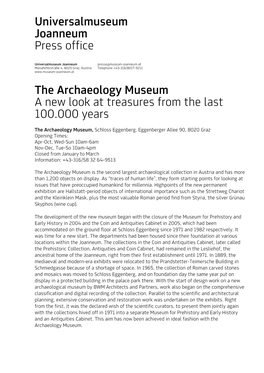 Universalmuseum Joanneum Press Office the Archaeology Museum A