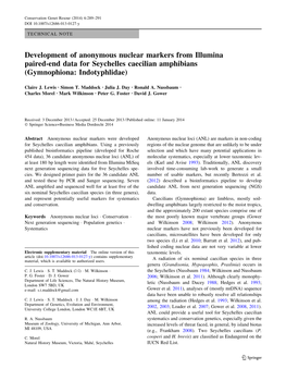 Development of Anonymous Nuclear Markers from Illumina Paired-End Data for Seychelles Caecilian Amphibians (Gymnophiona: Indotyphlidae)