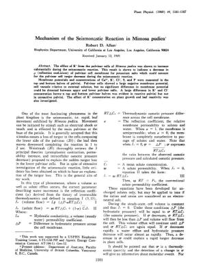Mechanism of the Seismonastic Reaction in Mimosa Pudica' Robert D