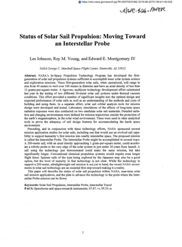 Status of Solar Sail Propulsion: Moving Toward an Interstellar Probe