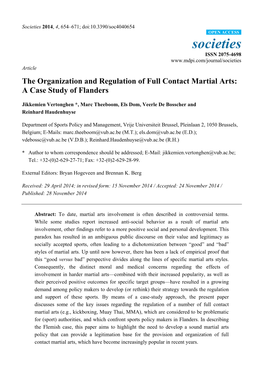 The Organization and Regulation of Full Contact Martial Arts: a Case Study of Flanders