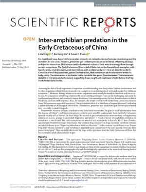 Inter-Amphibian Predation in the Early Cretaceous of China Lida Xing 1,2, Kecheng Niu3 & Susan E