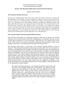 Socotra.Pdf Socotra: the Mysterious Island of the Assyrian Church of the East