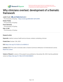 Why Clinicians Overtest: Development of a Thematic Framework