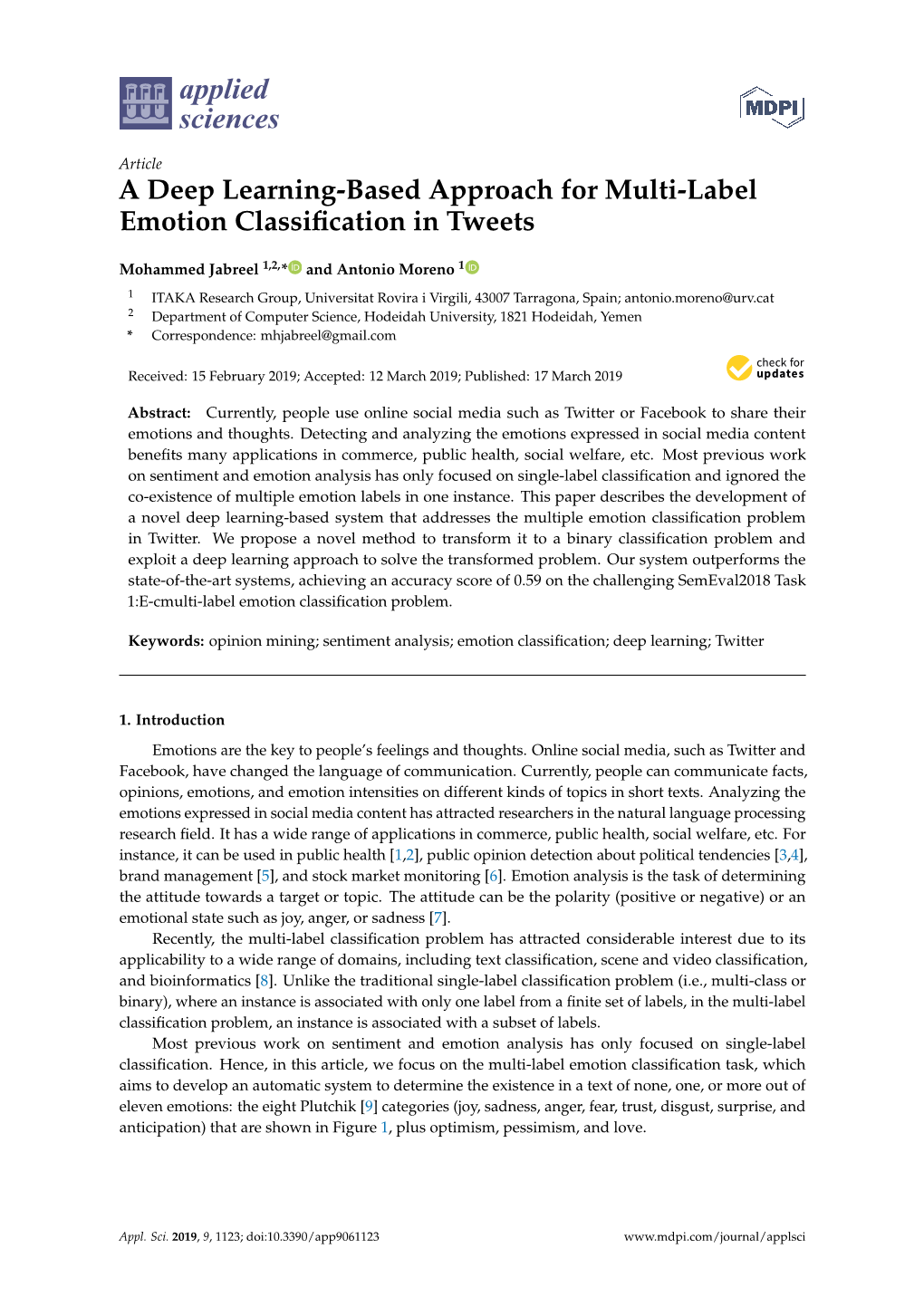 A Deep Learning-Based Approach for Multi-Label Emotion Classification in Tweets