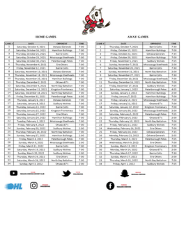 2021-22 Niagara Icedogs Full Schedule