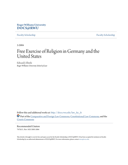 Free Exercise of Religion in Germany and the United States Edward J