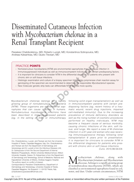 Disseminated Cutaneous Infection with Mycobacterium Chelonae in a Renal Transplant Recipient