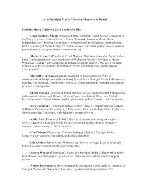 List of Sunlight Media Collective Members & Board Sunlight Media