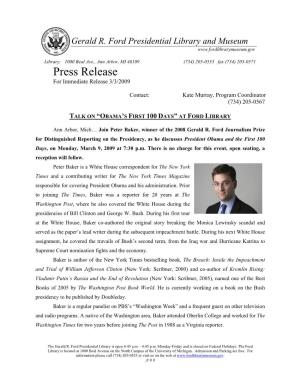Press Release for Immediate Release 3/3/2009