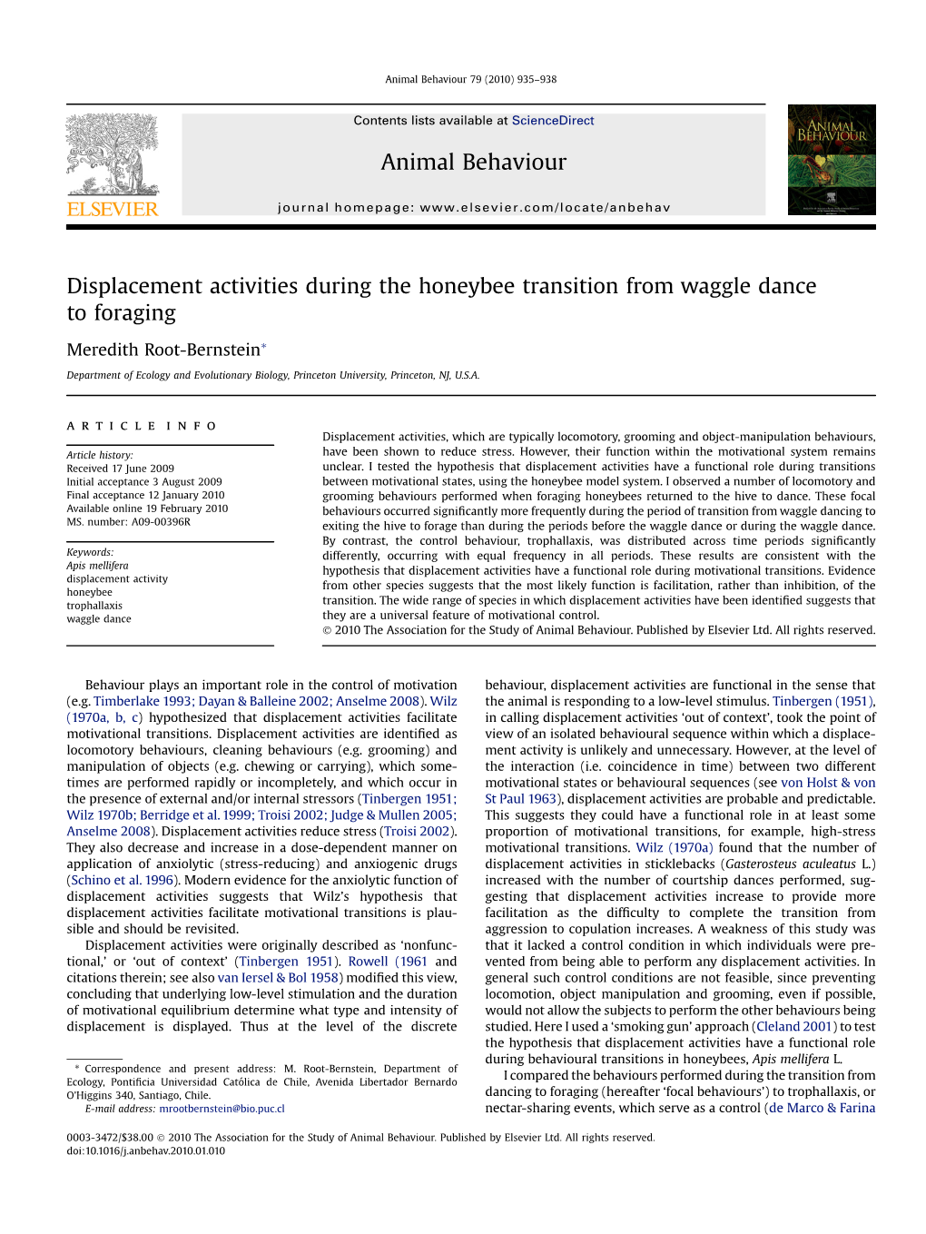 Displacement Activities During the Honeybee Transition from Waggle Dance to Foraging