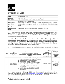 3702-NEP: Disaster Resilience of Schools Project and Title: DRSP/CLPIU/076/77-Kavre-02 Contract No
