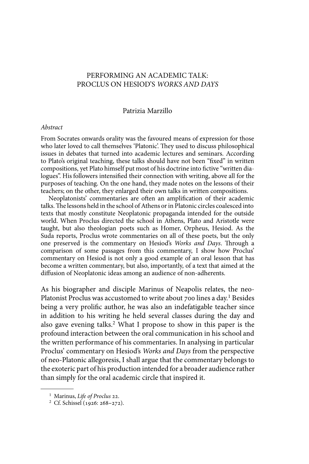 PROCLUS on HESIOD's WORKS and DAYS Patrizia Marzillo