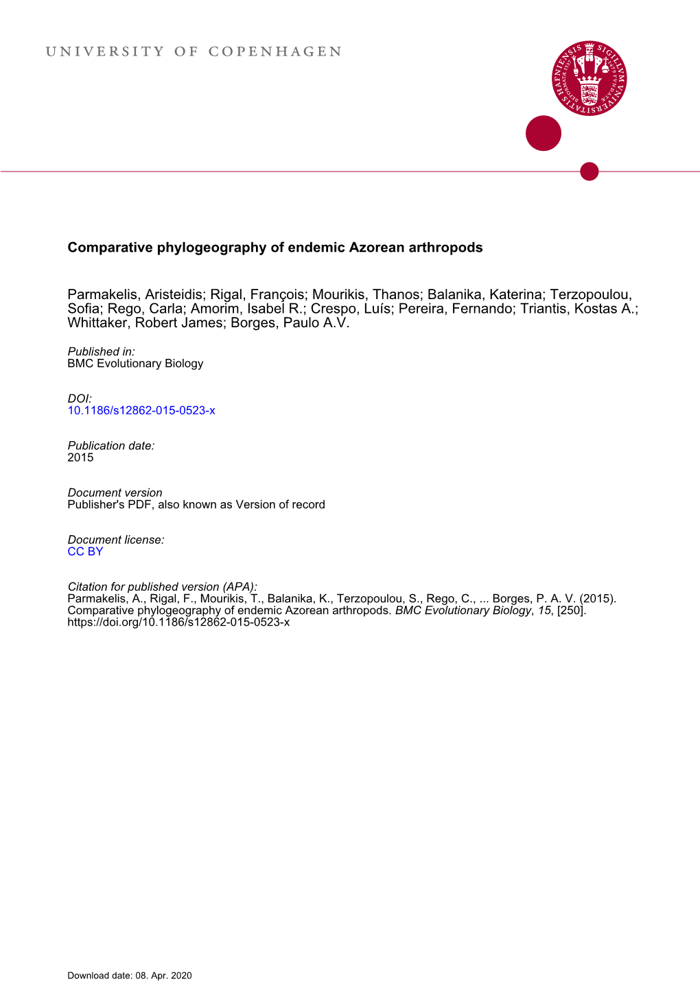 Comparative Phylogeography of Endemic Azorean Arthropods