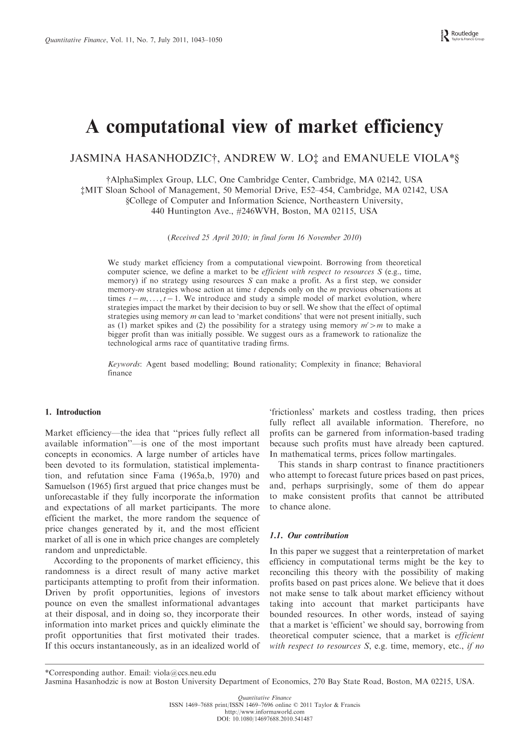 A Computational View of Market Efficiency