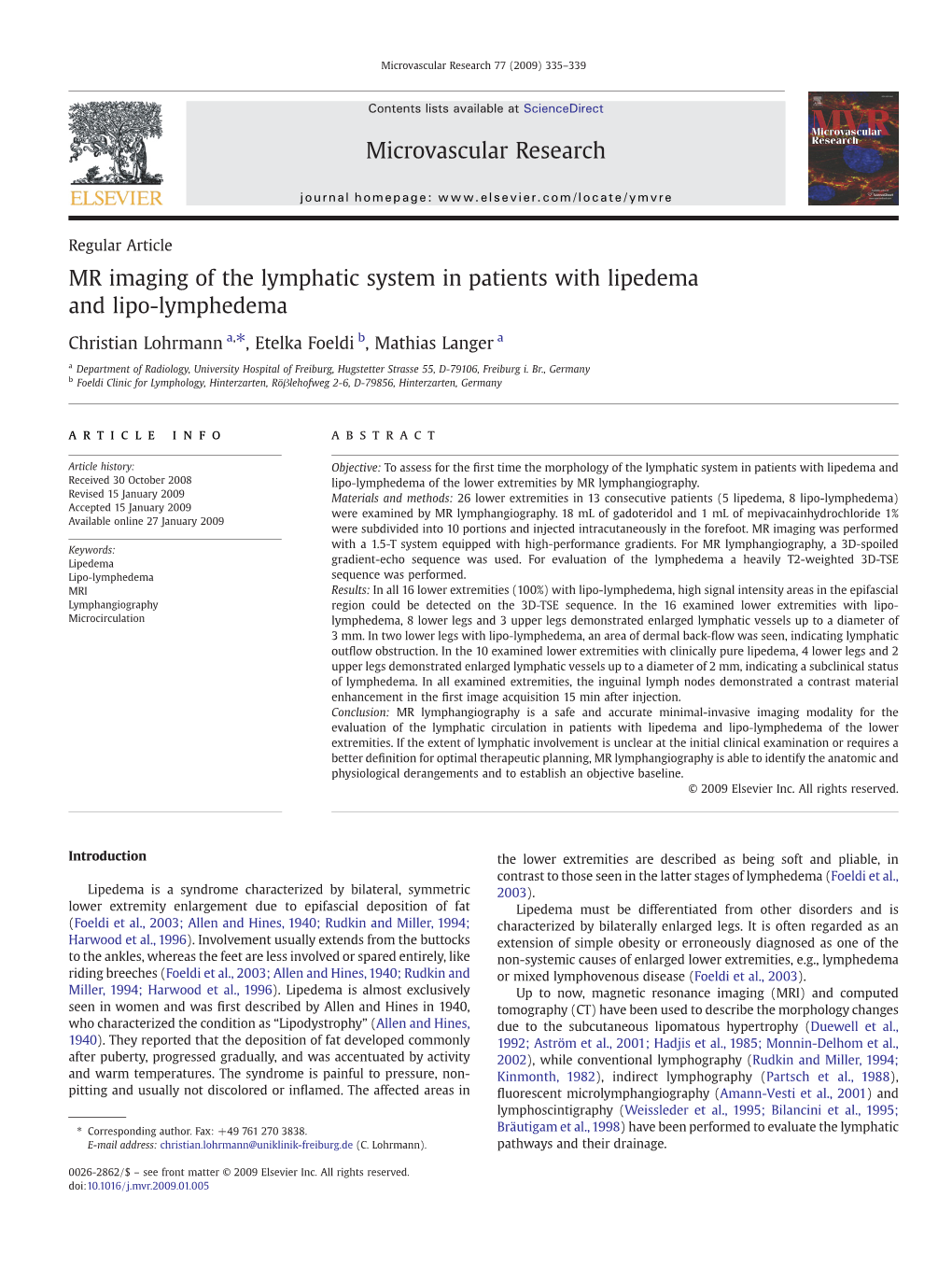 MR Imaging of the Lymphatic System in Patients with Lipedema and Lipo-Lymphedema