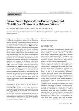 Intense Pulsed Light and Low-Fluence Q-Switched Nd:YAG Laser Treatment in Melasma Patients