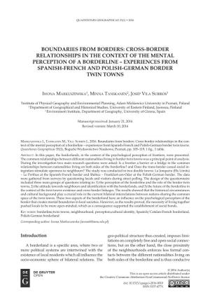 Cross-Border Relationships in the Context of the Mental Perception of a Borderline – Experiences from Spanish-French and Polish-German Border Twin Towns