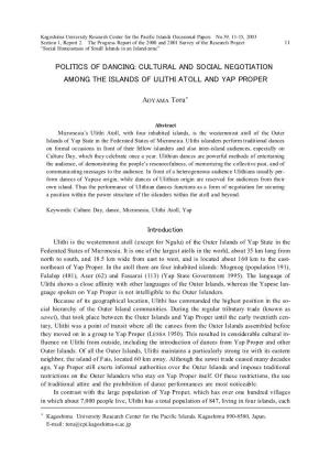 POLITICS of DANCING: CULTURAL and SOCIAL NEGOTIATION AMONG the ISLANDS of ULITHI ATOLL and YAPPROPER 13 of Ulithi