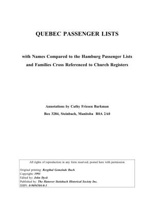 View the Complete Quebec Passenger Lists