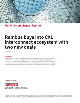 Rambus Buys Into CXL Interconnect Ecosystem with Two New Deals June 17 2021