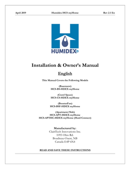 Installation & Owner's Manual
