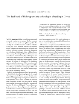 The Dead Hand of Philology and the Archaeologies of Reading in Greece