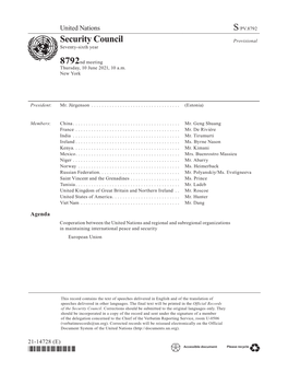 Security Council Seventy-Sixth Year 8792Nd Meeting Thursday, 10 June