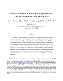 The Allocation of Authority in Organizations: a Field Experiment with Bureaucrats