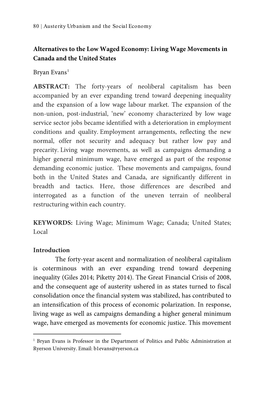 Living Wage Movements in Canada and the United States Bryan