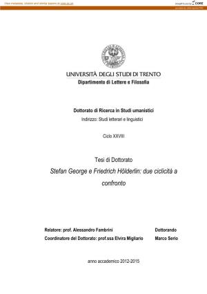 Stefan George E Friedrich Hölderlin: Due Ciclicità a Confronto