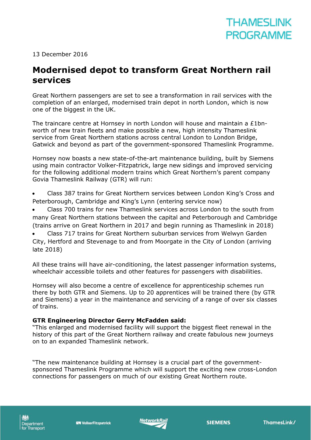 Modernised Depot to Transform Great Northern Rail Services