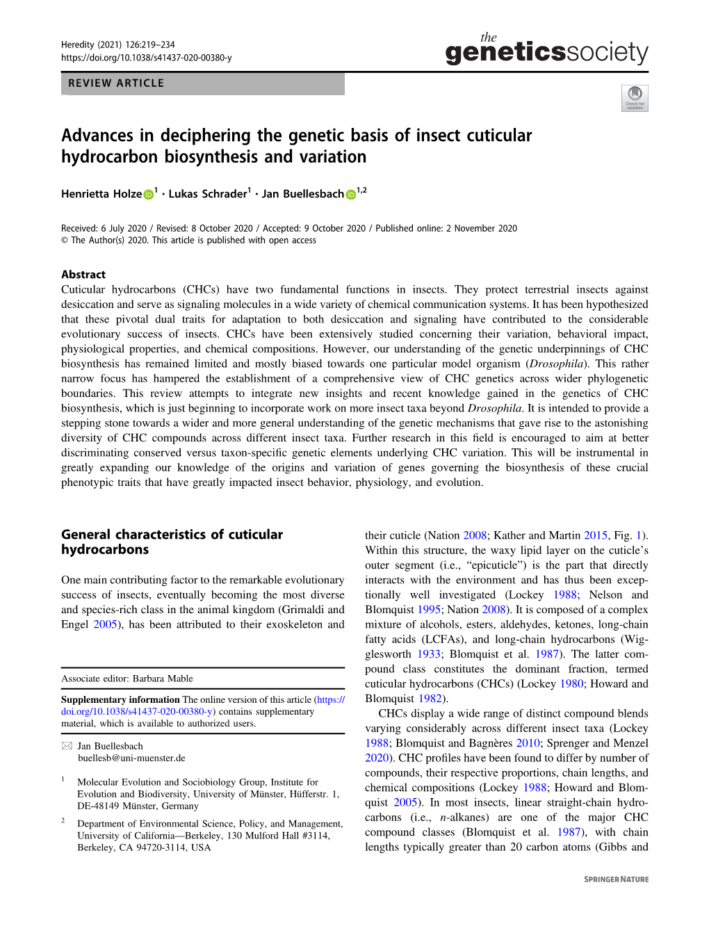 Advances in Deciphering the Genetic Basis of Insect Cuticular Hydrocarbon Biosynthesis and Variation