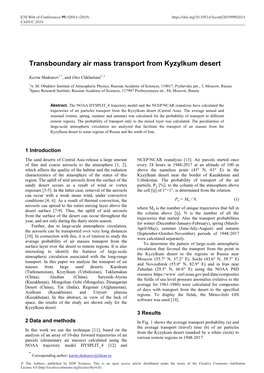 Transboundary Air Mass Transport from Kyzylkum Desert