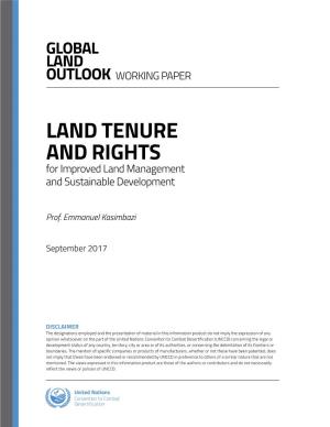 LAND TENURE and RIGHTS for Improved Land Management and Sustainable Development