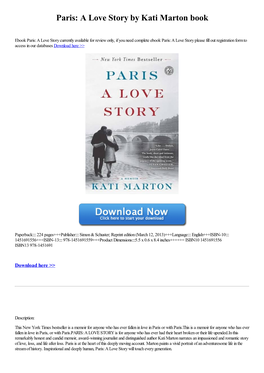 Paris: a Love Story by Kati Marton Book