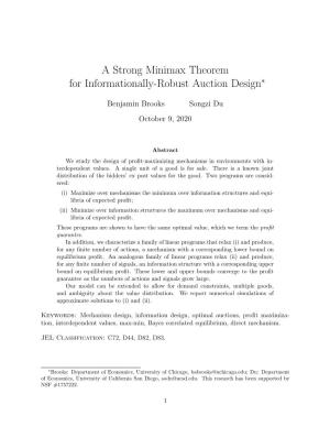 A Strong Minimax Theorem for Informationally-Robust Auction Design∗