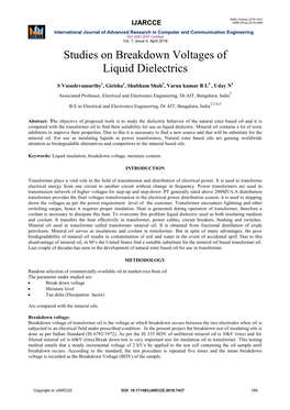 Studies on Breakdown Voltages of Liquid Dielectrics