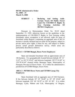 DENR Administrative Order No. 2000 – 31 March 31, 2000 SUBJECT